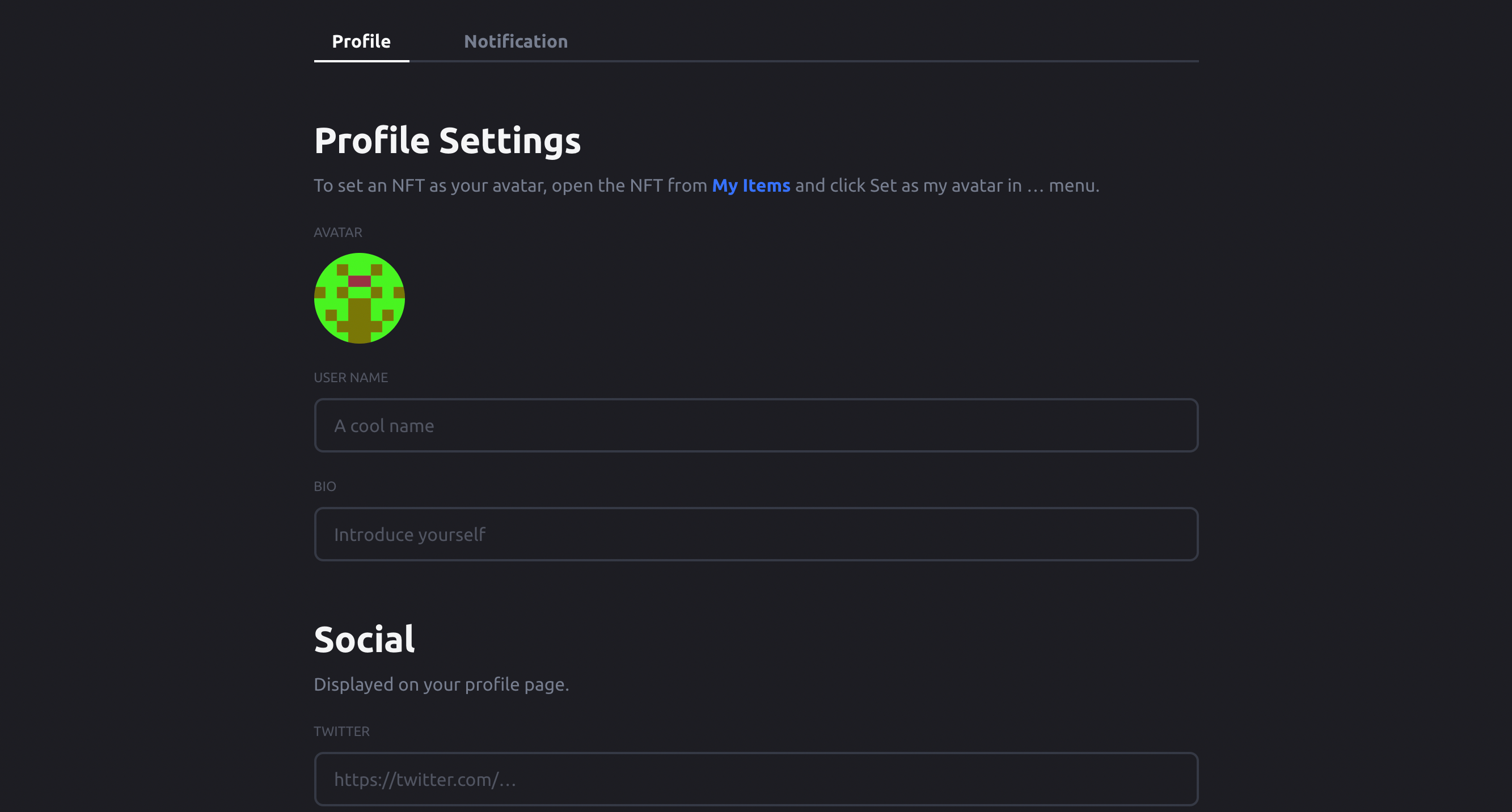 Profile settings